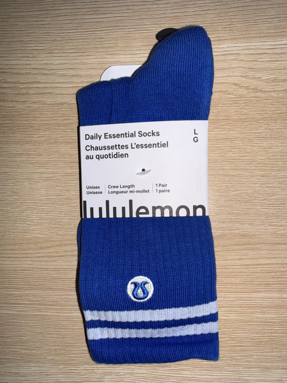 Lululemon Daily Essential Crew Socks Blue White Size L NWT ๐งฆ ๐